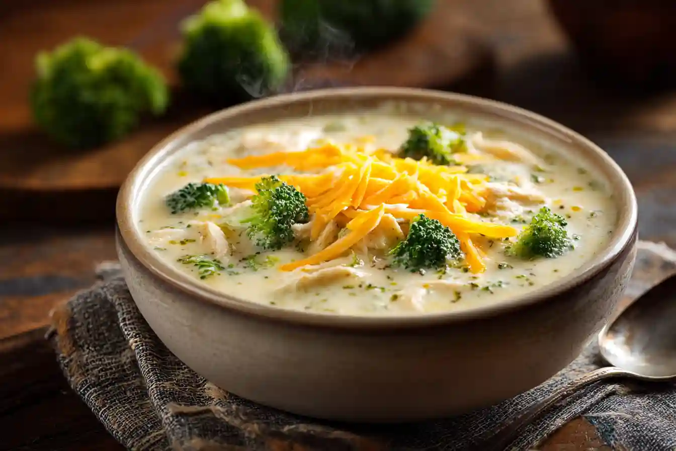 Cheesy Broccoli and Chicken Soup  A Creamy Family Favorite