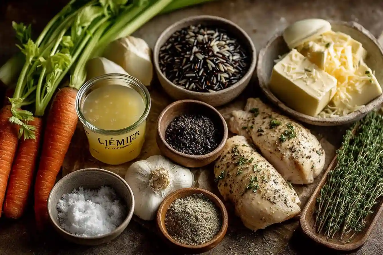 ingredients for creamy chicken and wild rice soup