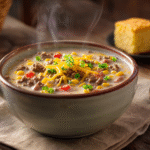 Creamy Cowboy Soup served in a rustic bowl