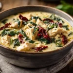 Creamy Marry Me Chicken Soup with chicken, spinach, and sun-dried tomatoes