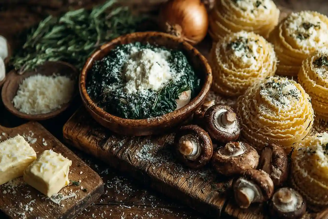 creamy white lasagna soup ingredients on wooden table
