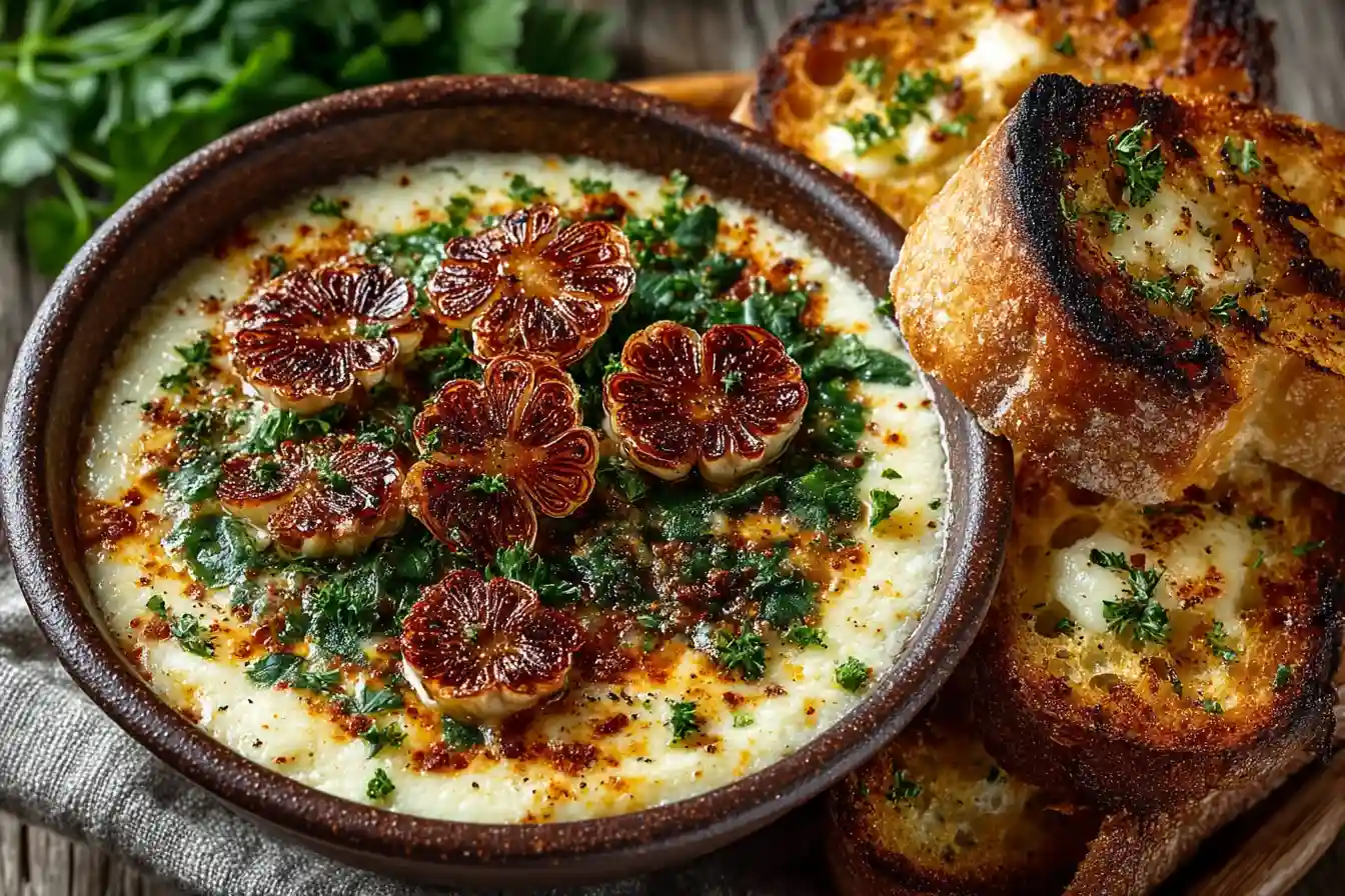 creamy white lasagna soup served with garlic bread