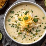 Crockpot White Chicken Chili Soup with cheese and cilantro