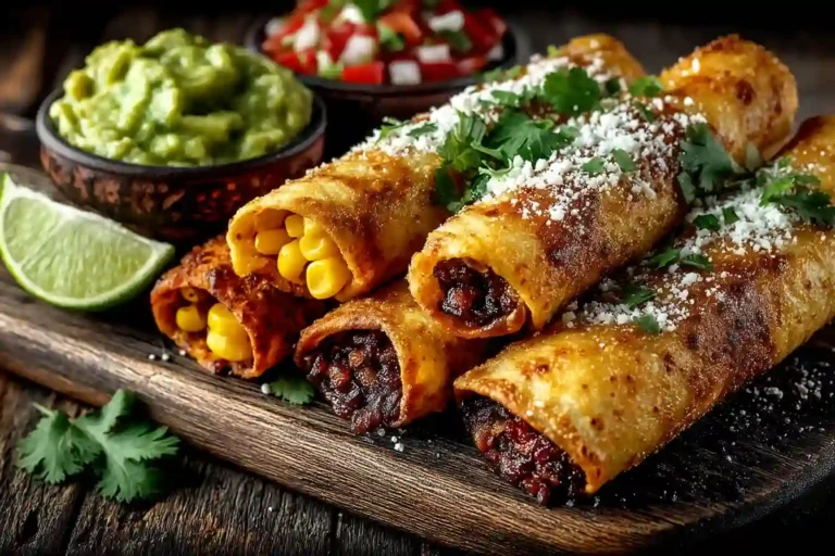 Mexican appetizers traditional recipes with guacamole and taquitos