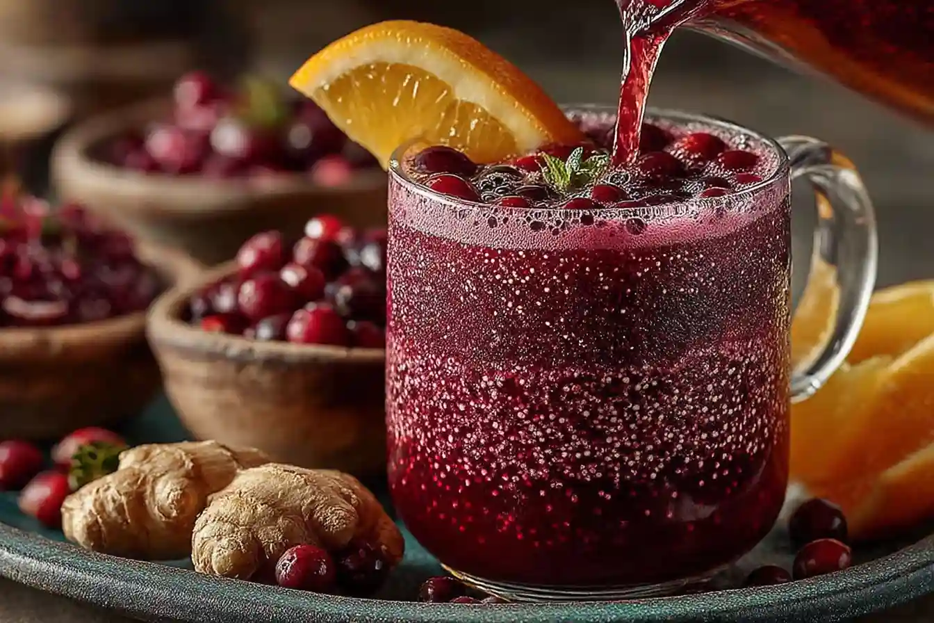 Mixing cranberry and orange juice for Easy Holiday Mocktails No Alcohol