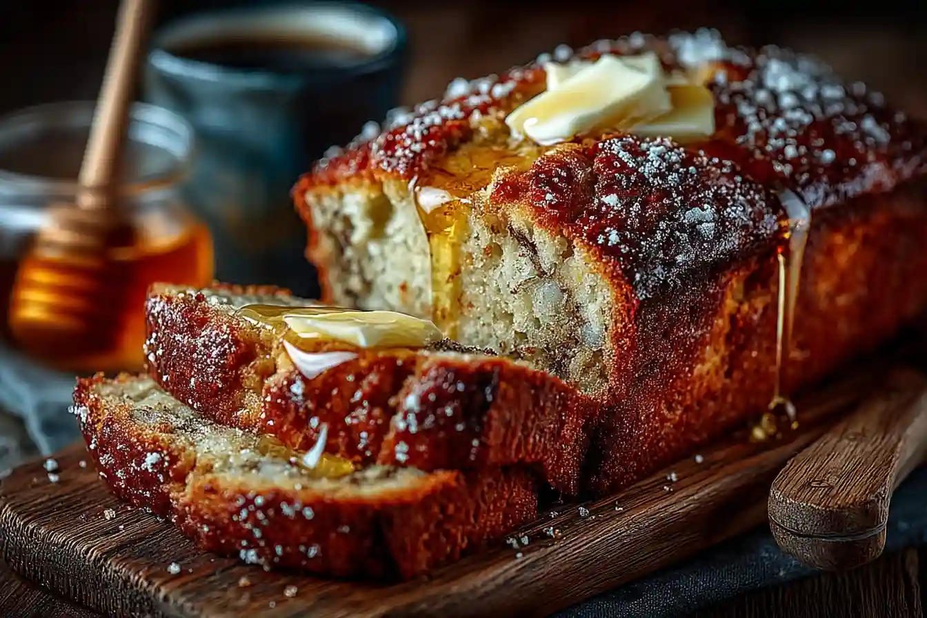banana bread recipe with butter and coffee