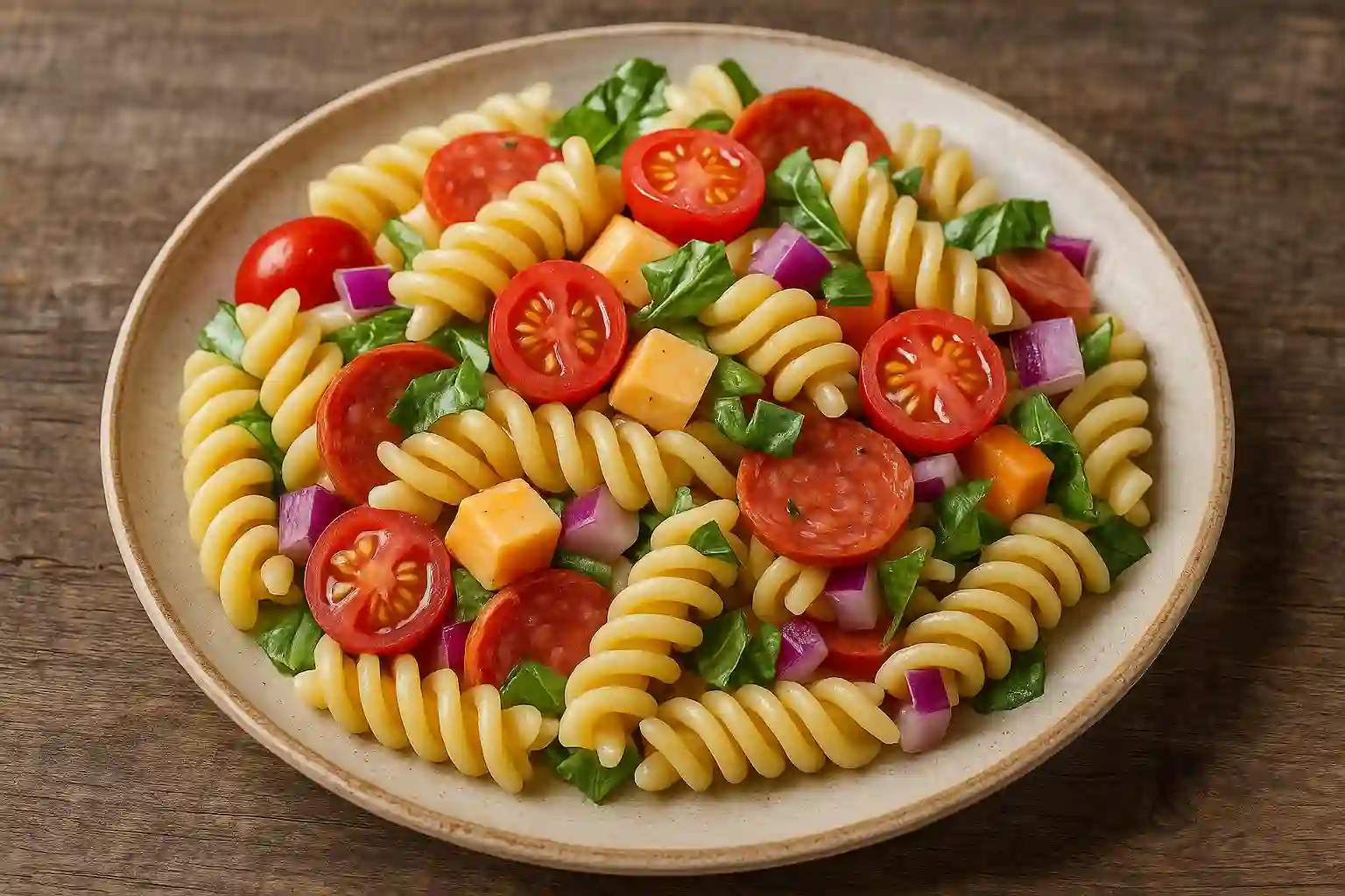 Rotini pasta salad served at picnic