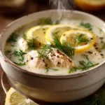 Avgolemono Greek Lemon Chicken Soup with Dill and Lemon