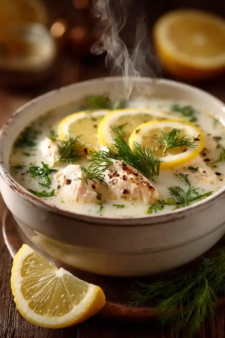 Avgolemono Greek Lemon Chicken Soup with Dill and Lemon