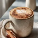 Chai Latte with Oat Milk on marble table in a modern café setting