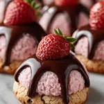 Chocolate Covered Strawberry Cookies with glossy chocolate dip