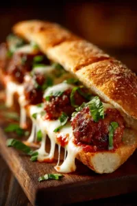 Classic Italian Meatball Subs with marinara and melted mozzarella