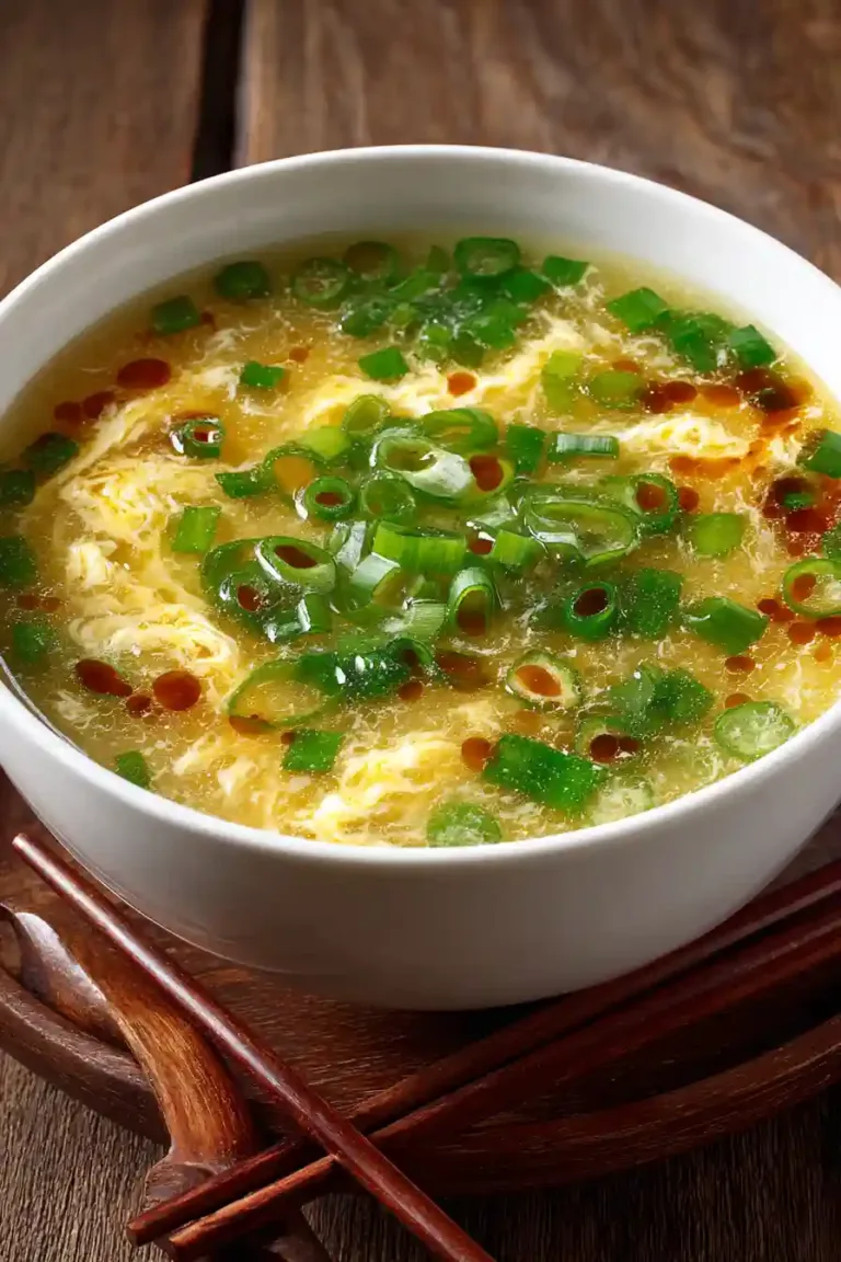 Egg Drop Soup with Egg Ribbons and Scallions