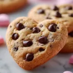 Heart Shaped Chocolate Chip Cookies on white marble background