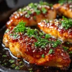 Honey Garlic Chicken Breasts glazed in sticky honey garlic sauce