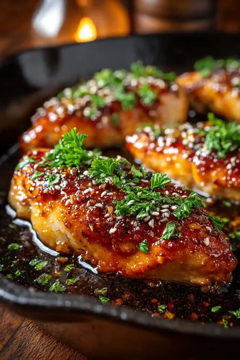 Honey Garlic Chicken Breasts glazed in sticky honey garlic sauce