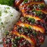 Juicy sliced Brown Sugar Garlic Chicken glazed in caramelized sauce