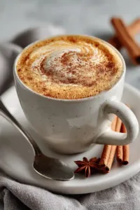 Spiced Chai Latte in a modern café setting with cinnamon and cloves