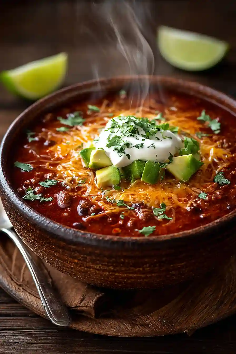 Taco Soup Recipe with Ground Beef and Toppings