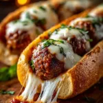 The Ultimate Meatball Sub Sandwich with marinara and melted cheese