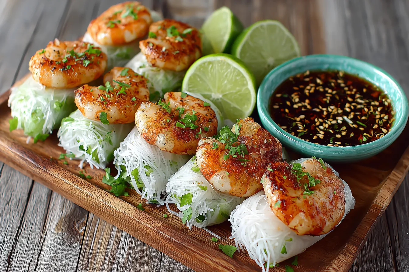Garlic Shrimp Summer Rolls with Lime Dip