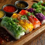 Rainbow Summer Rolls with 3 Dipping Sauces
