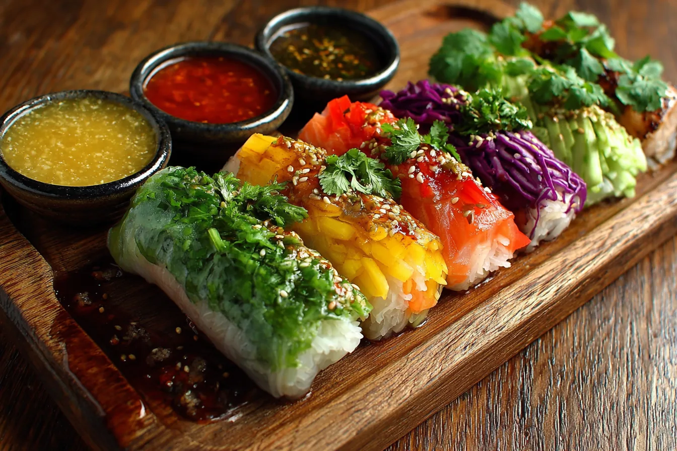 Rainbow Summer Rolls with 3 Dipping Sauces