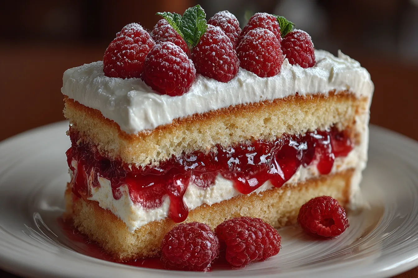 Vanilla Raspberry Layer Cake Recipe with Cream Filling