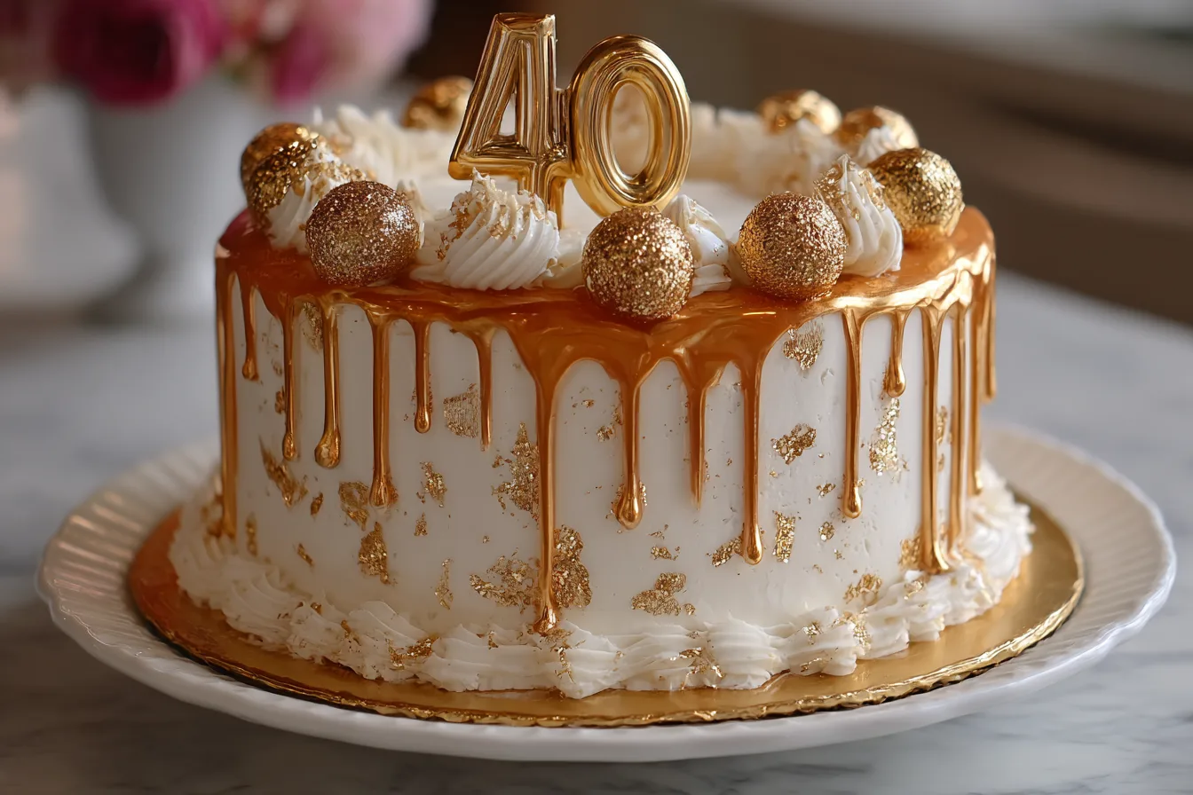 Elegant Gold Drip 40th Birthday Cake Recipe