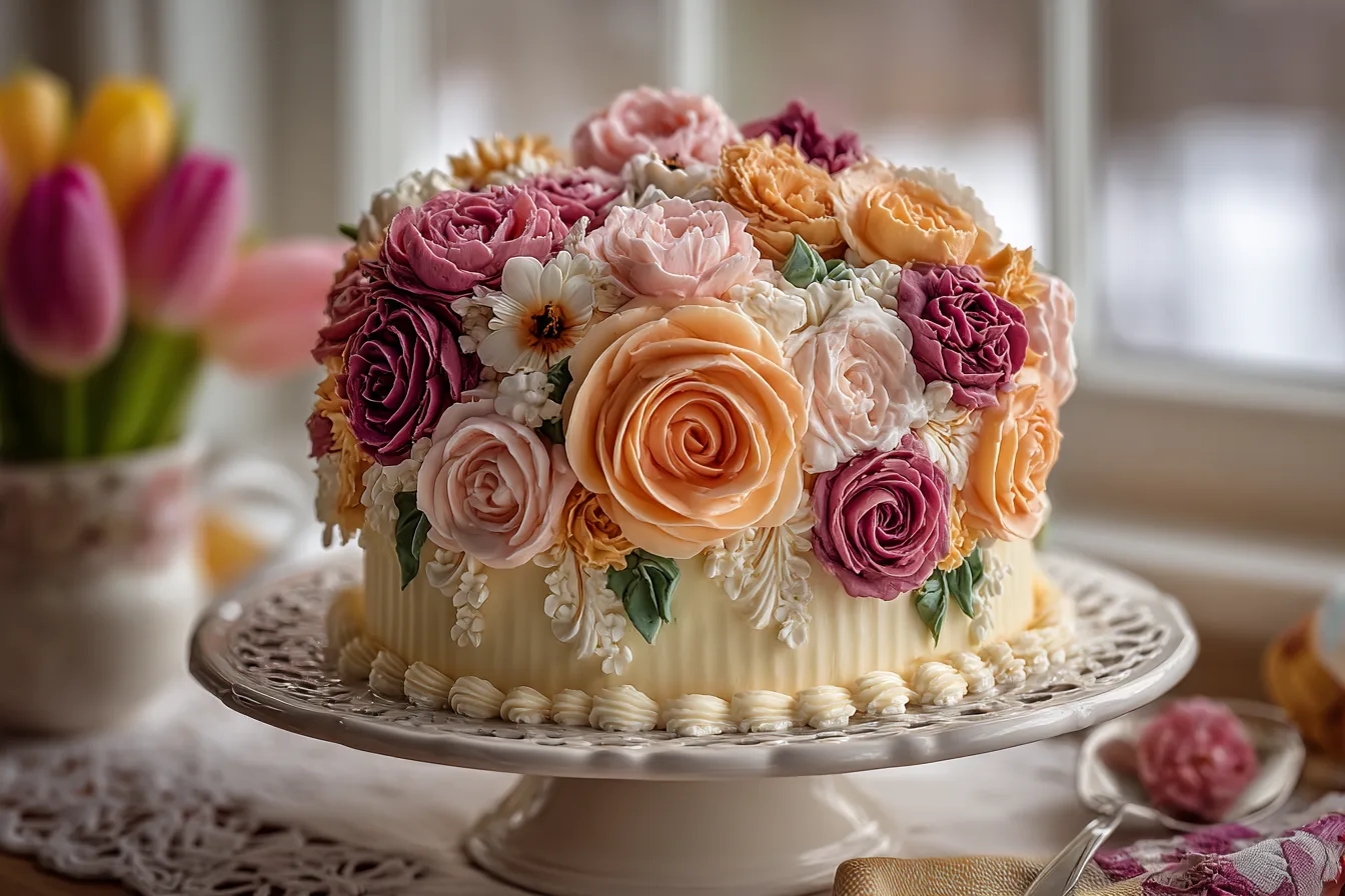 Elegant Floral Buttercream Birthday Cake Recipe
