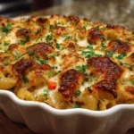 Chicken Pot Pie Pasta Bake with Creamy Filling and Peas