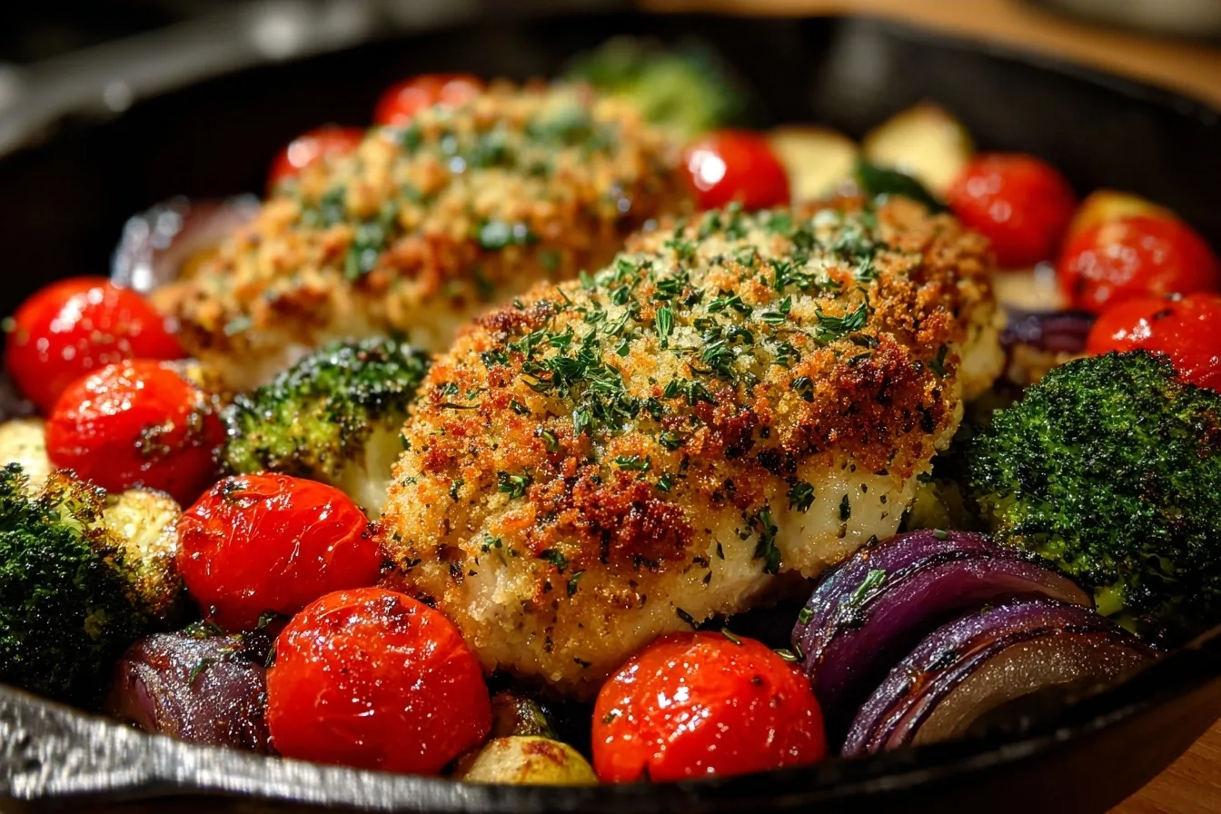 One Pan Parmesan Crusted Chicken and Veggies