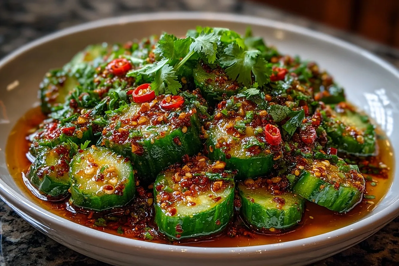Spicy Smashed Cucumber Salad with Garlic Chili Oil