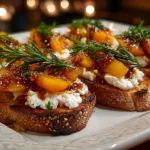 Hot Honey Peach Burrata Crostini