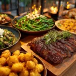 Grilled Sirloin Steak with Herbed Baby Potatoes and Asparagus – A Refreshing Summer Dinner Party Recipe for Guests