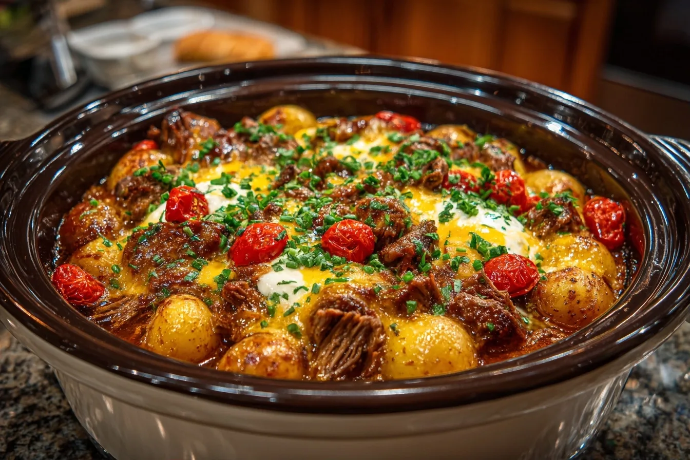 Lazy Crockpot Beef & Potato Casserole