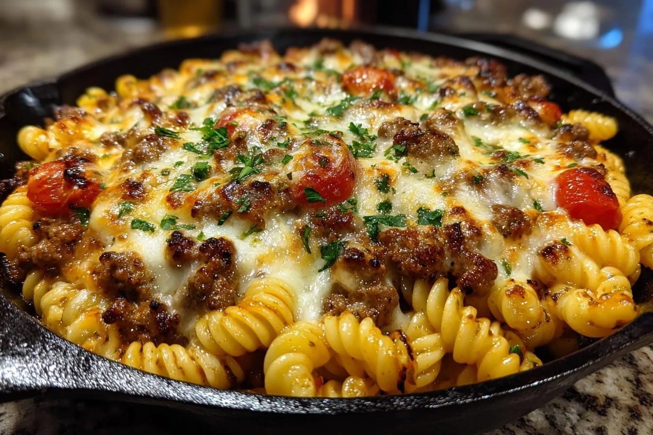 Cheesy Ground Beef & Pasta Skillet