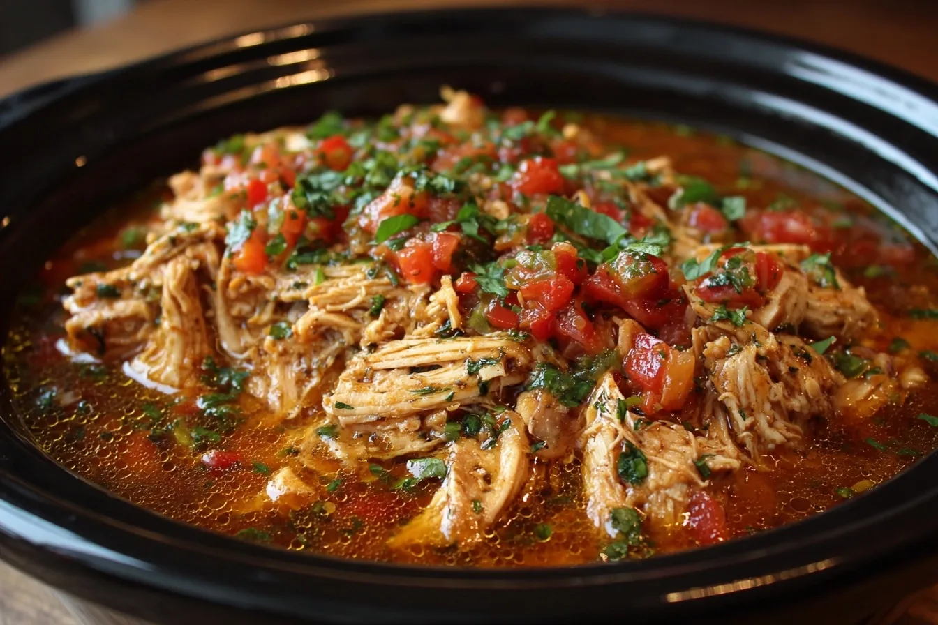 High Protein Crockpot Shredded Salsa Chicken