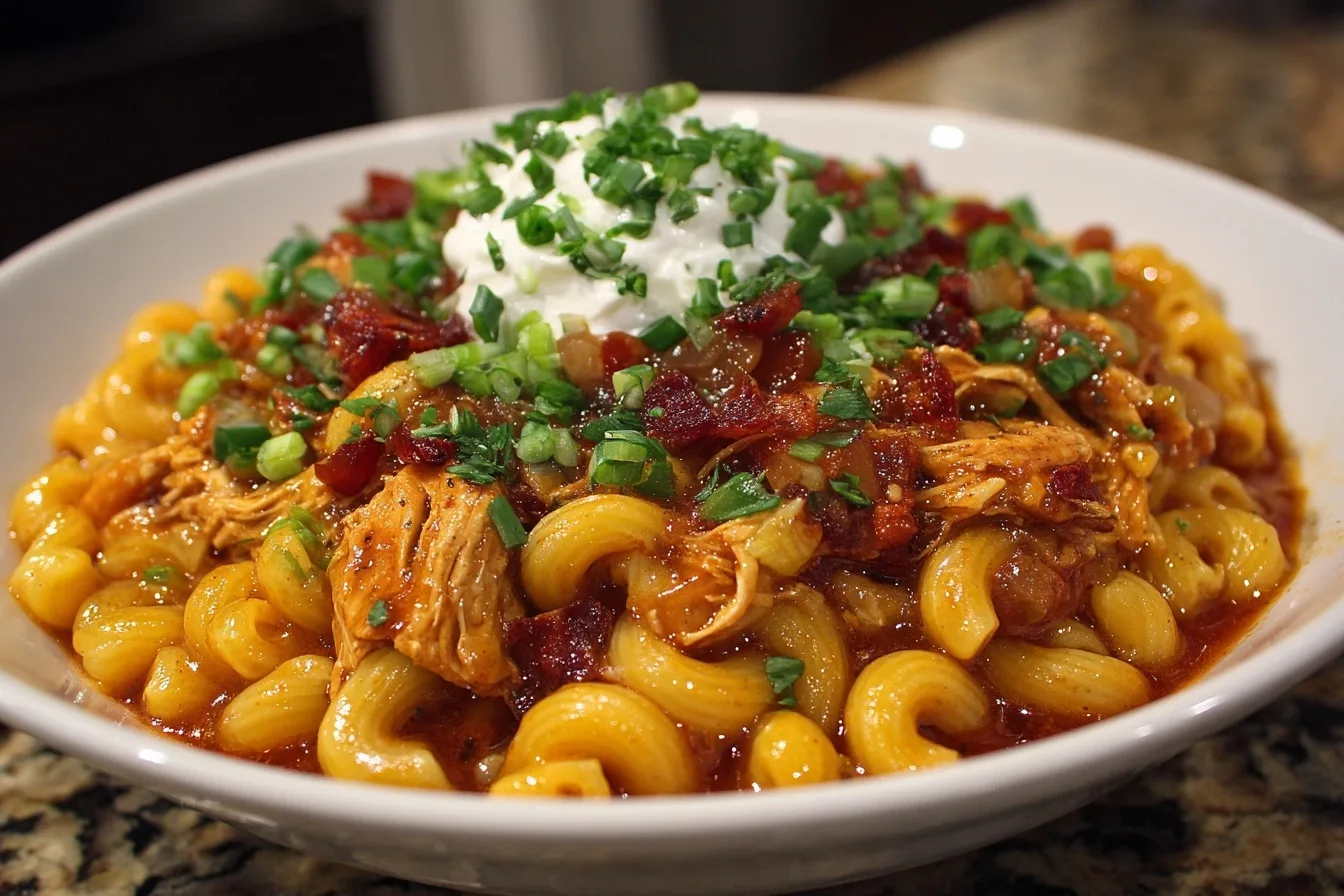 High Protein Crockpot Chicken Chili Mac