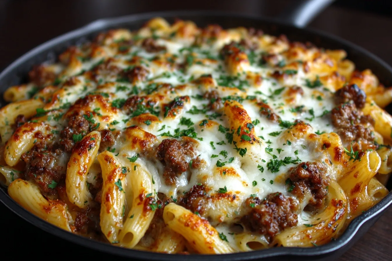 Cheesy Hamburger Meat Pasta Bake