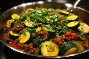 One-Skillet Ground Beef and Zucchini Dinner