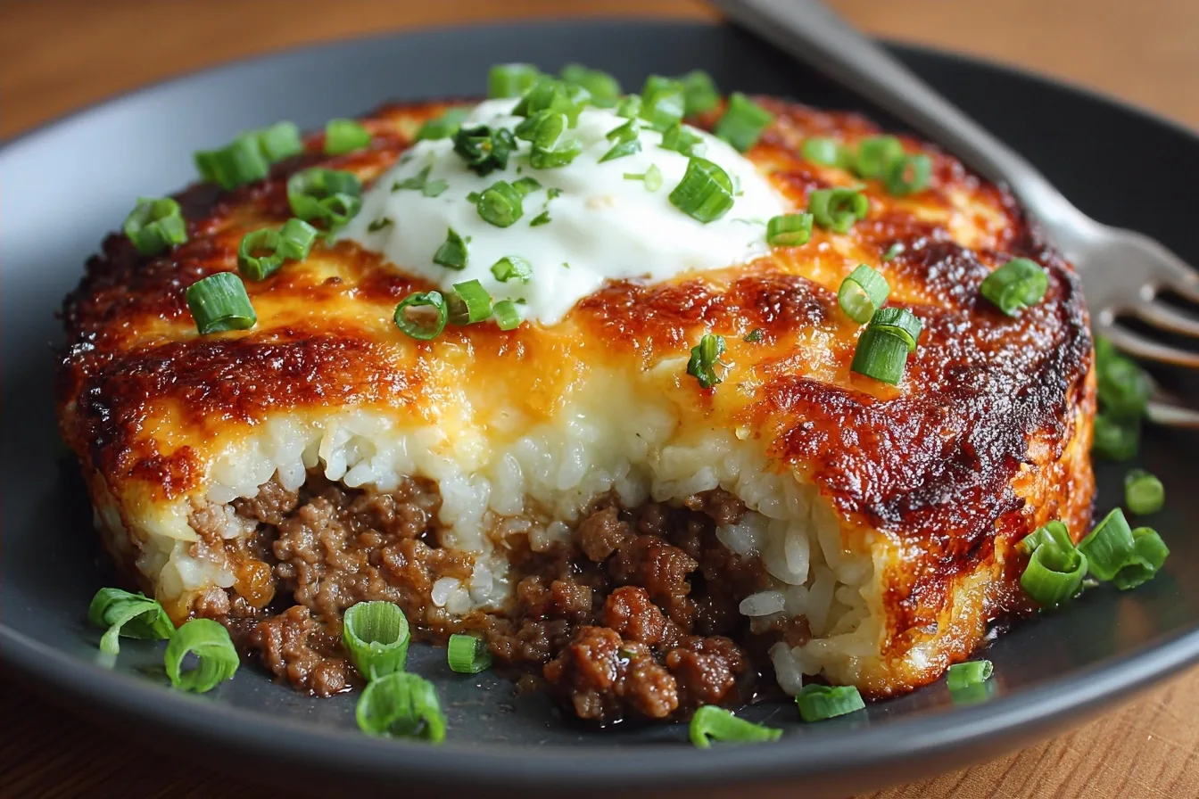 Cheesy Ground Beef and Rice Skillet