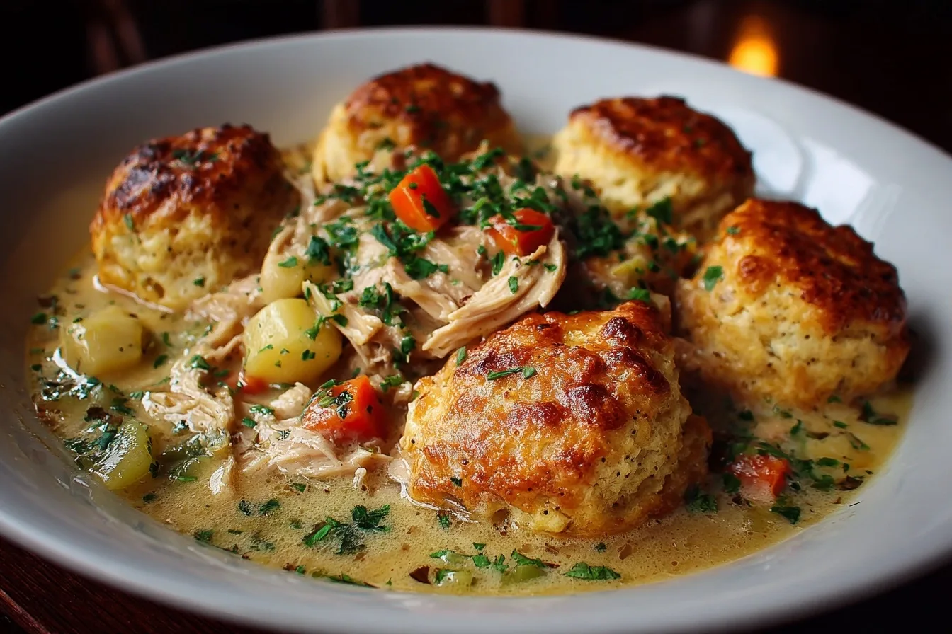 Hearty Homemade Chicken and Dumplings with Biscuits