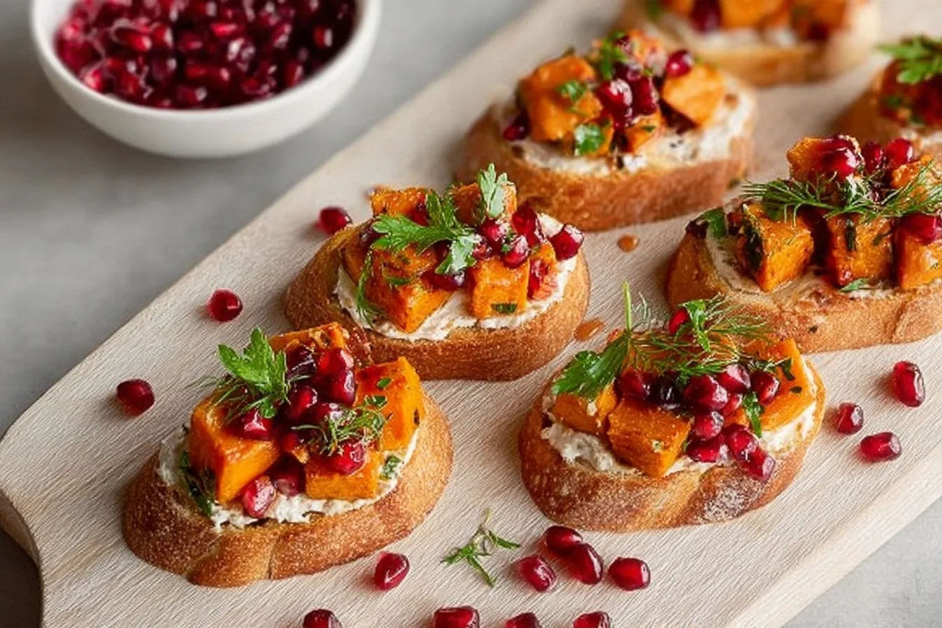 Sweet Potato Pomegranate Crostini Christmas Appetizer
